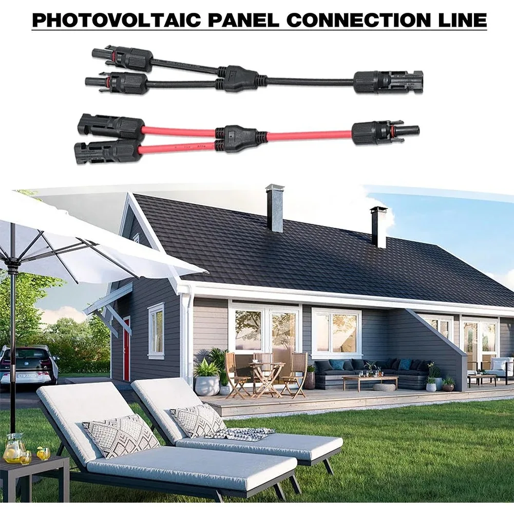 US Store Power Solar Connectors 20A Y-Branch Cable, Solar Cable Parallel Adaptor in Pair for Solar Panel 1*M/FF+1*F/MM Black Red Power