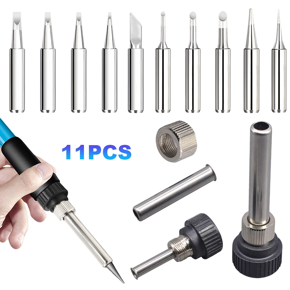 11 Pcs Soldering Iron Tips W/ Welding Sleeve 900M Lead-Free Replaceable Soldering Tip Welding Tips Head Welding Station Tools