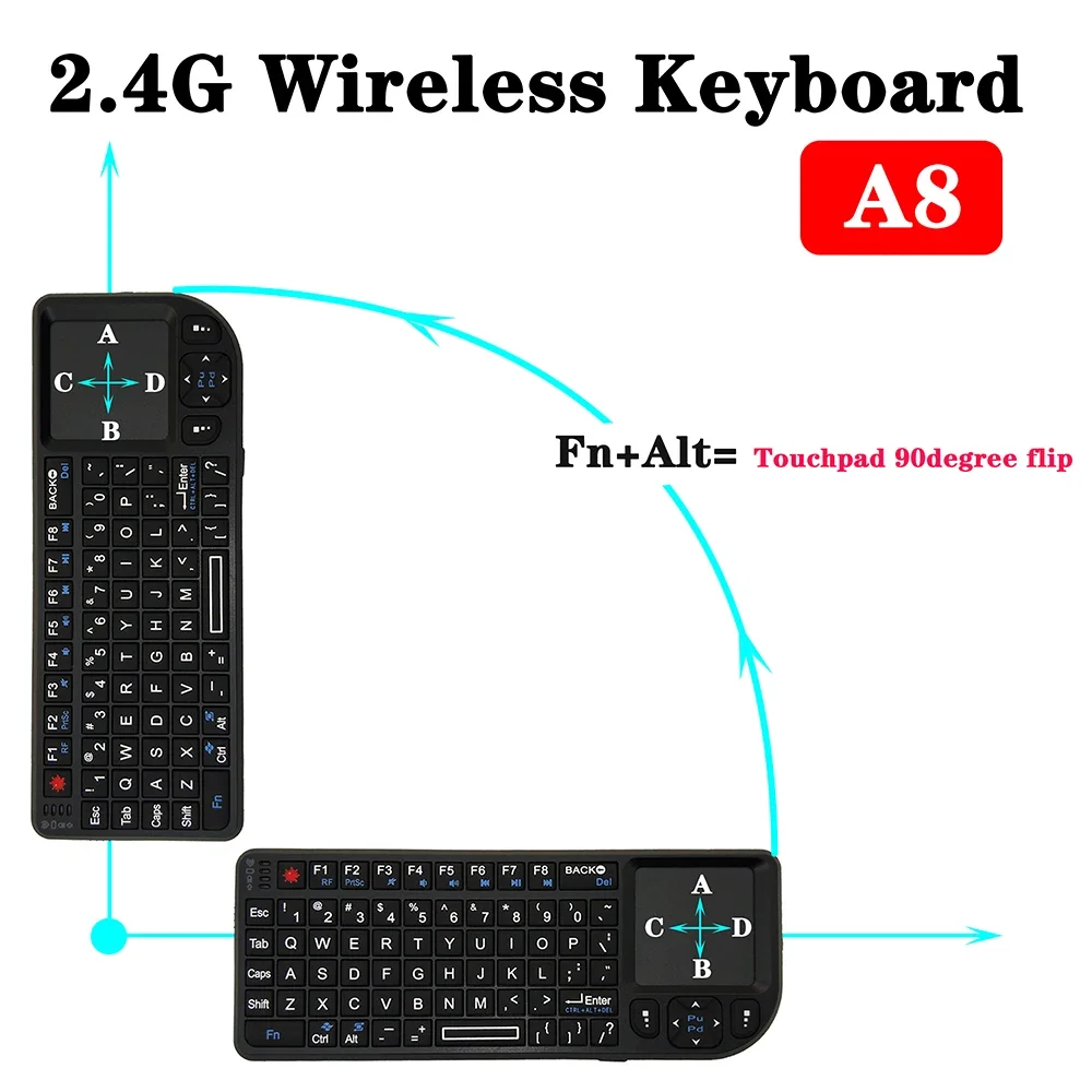KEBIDUMEI Mini Wireless Keyboard 2.4G RF RGB Backlit with Touchpad Portable Gaming Keyboard English/Russian for Laptop Meeting