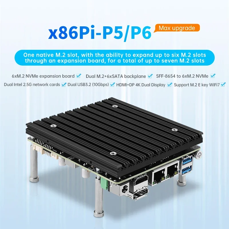 X86-P5 DIY NAS Motherboard I3-N355 N350 N150 Max 7*M.2 NVME or 6*SATA Kit DDR5 2x I226-V 2.5G LAN HDMI+DP Firewall Mini PC