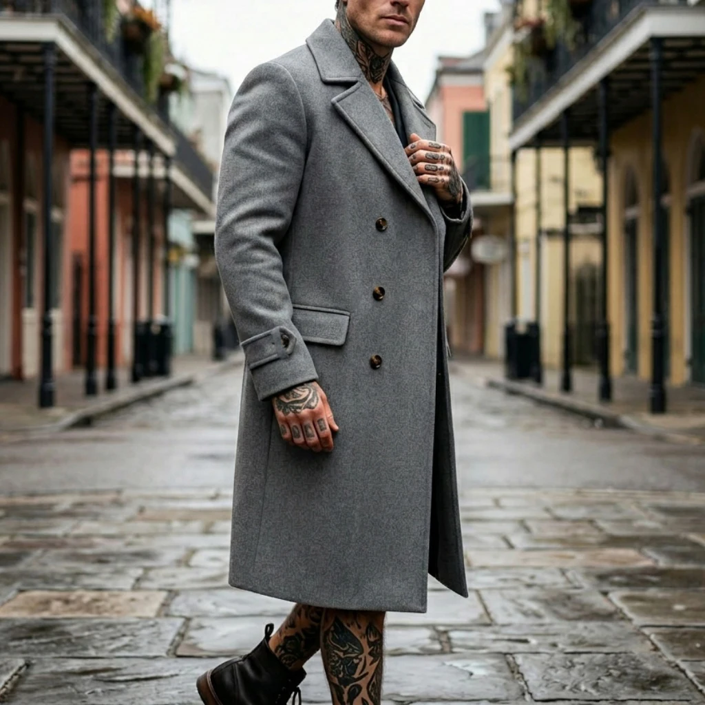 New Men’s Solid Color Trench Coat Double Breasted Long Coat Street Wear Knee Trench Coat Business Casual Men’s Officewear Jacket 2 New Men's Solid Color Trench Coat Double Breasted Long Coat Street Wear Knee Trench Coat Business Casual Men's Officewear Jacket 2