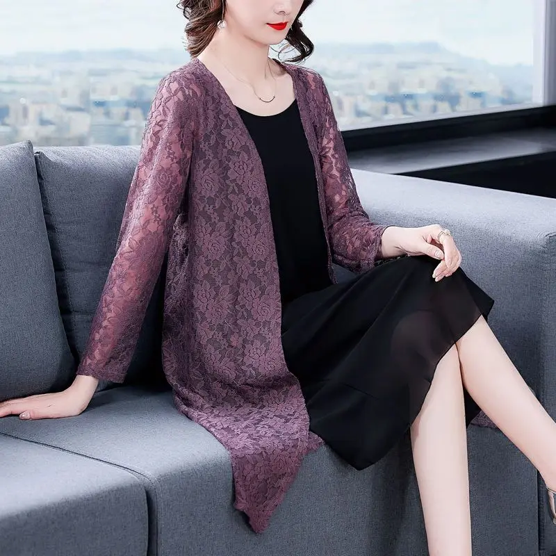 Oversize Versatile Temperament Women's Clothing Casual Elegant V-neck Lace Long Sleeved Solid Color Simplicity Commuting Shirt