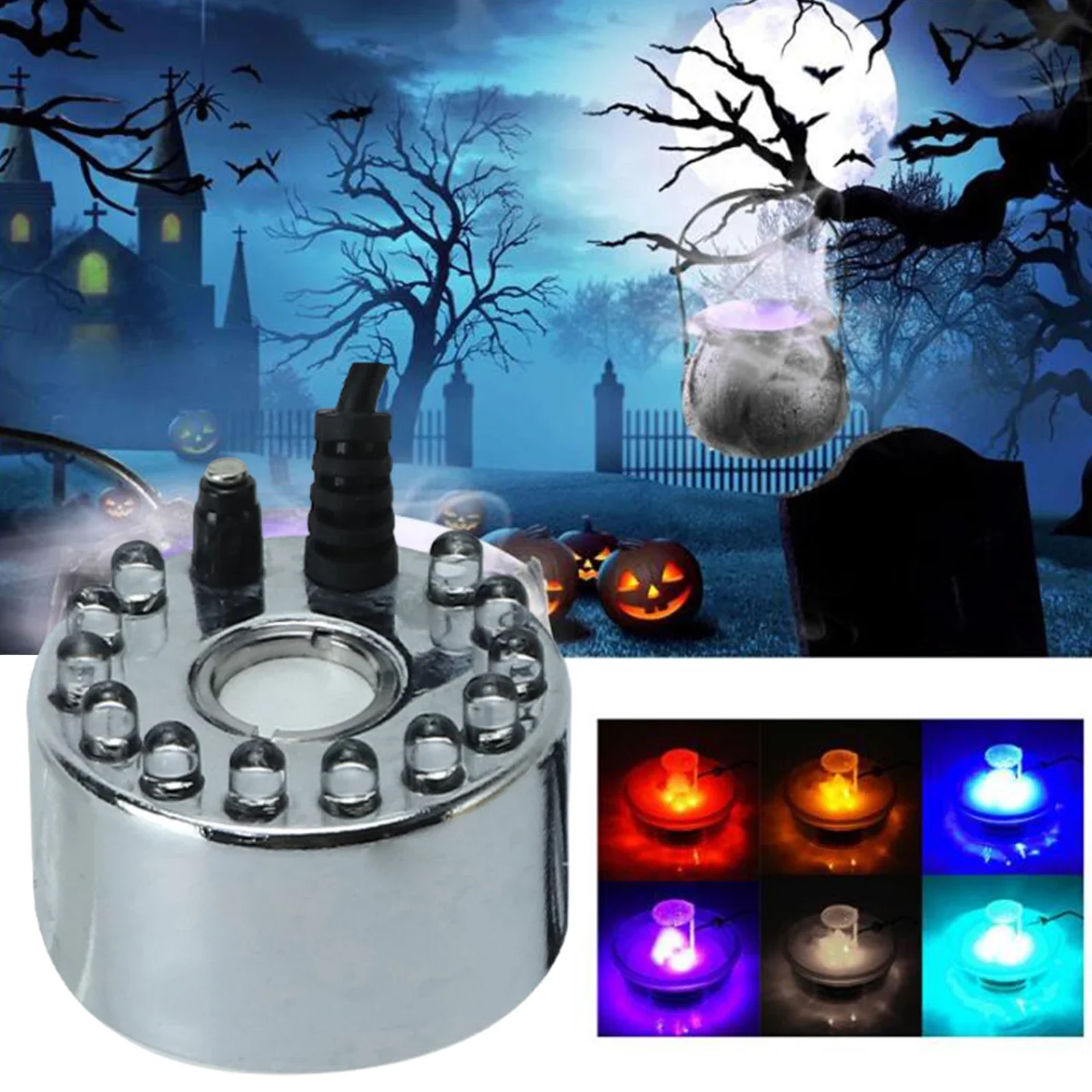 Mini LED Pumpkin Light Fogger Water Fountain Pond Fog Machine For Halloween Christmas Easter Party Festival Decoration 2023