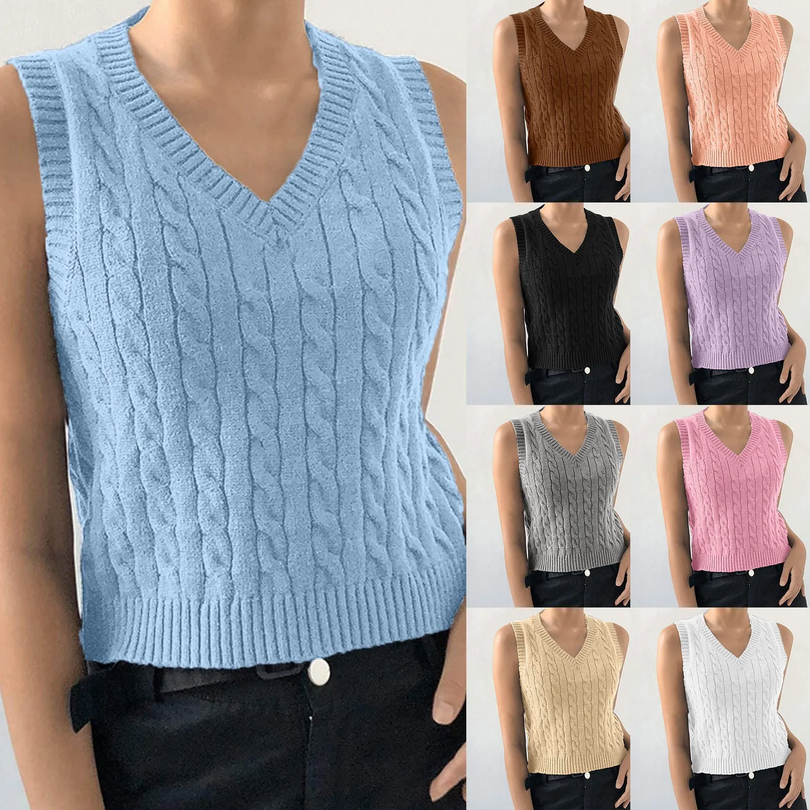 Autumn Winter Women Short Knitted Sweater Sleeveless Vest Ladies V-Neck Pullover Tops Teenager Girls Waistcoat Female