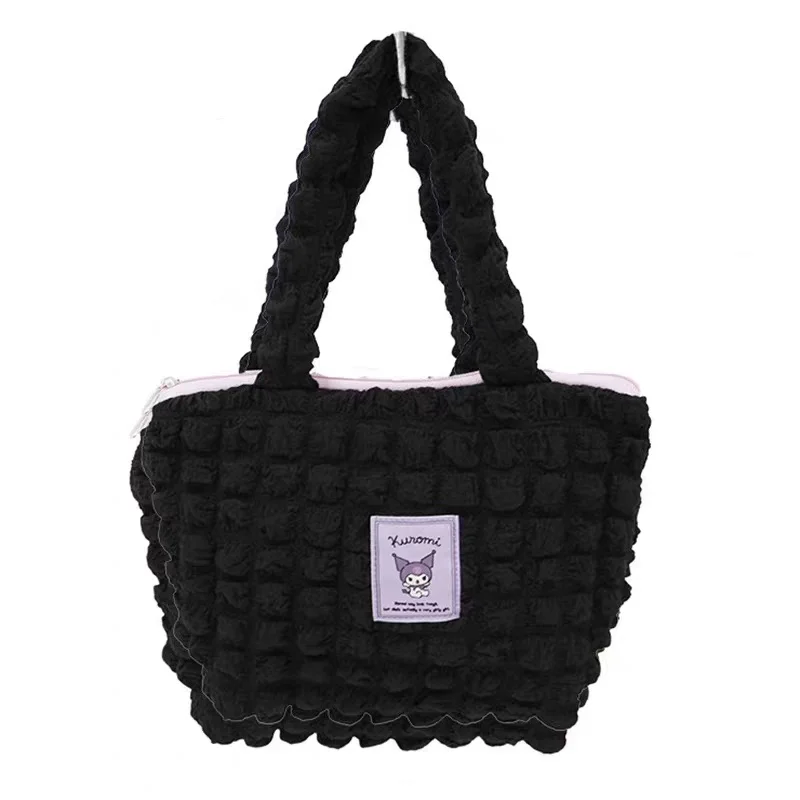 

Cartoon Cute Printed Handbag Women'S Shoulder Bag Soft Wrinkled Plaid Tote Bag Cosmetic Bag