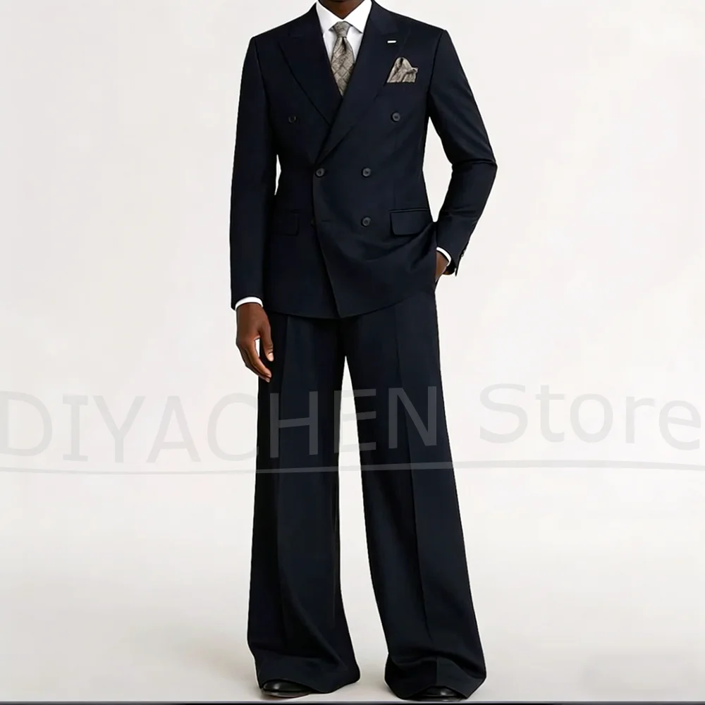 

Men Double Breasted Suit 2 Piece Blazer Wide Leg Pants Set Formal Business Casual Custom Made Slim Groom Wedding Party Tuxedo