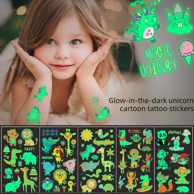 

5-100 шт. светящиеся в темноте татуировки с животными наклейки водостойкие временные боди-арт для лица для детей сувениры для вечеринок праздничные мероприятия