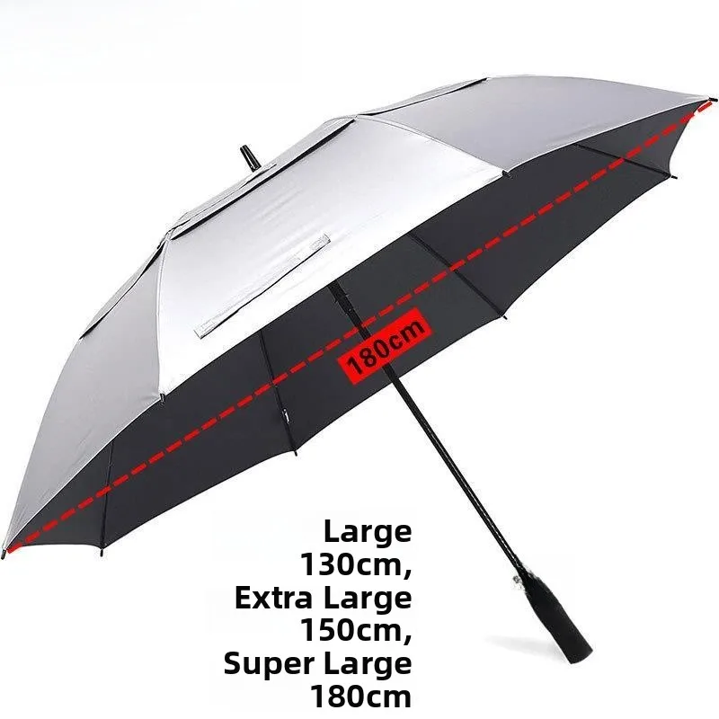 

40-Inch Long-Handled Golf Umbrella Titanium Silver Gel Outdoor Men's Sunscreen Double Layered Shade Rain Umbrella with Cover