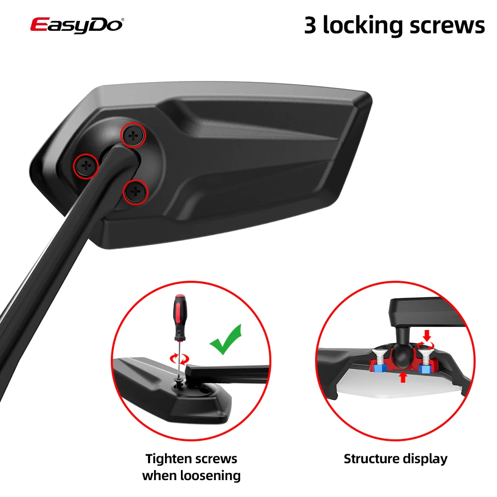 EasyDo Bicycle Handlebar Rearview Mirror Universal Adjustable Left Scooter E Bike Mirror Wide Cycling Range Back Sight Reflector