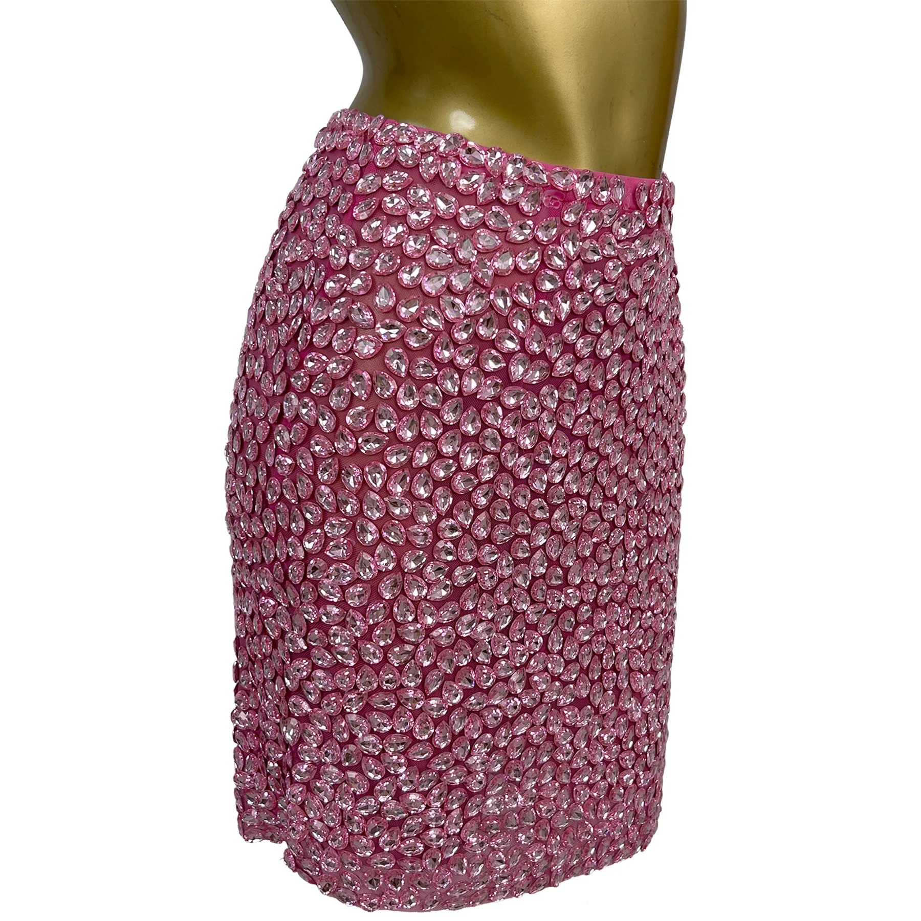 Sexy Rhinestone Crystal Bodycon Mini Skirts Plus Size Women Birthday Party Night Club Pencil Skirts Stage Performance Costume