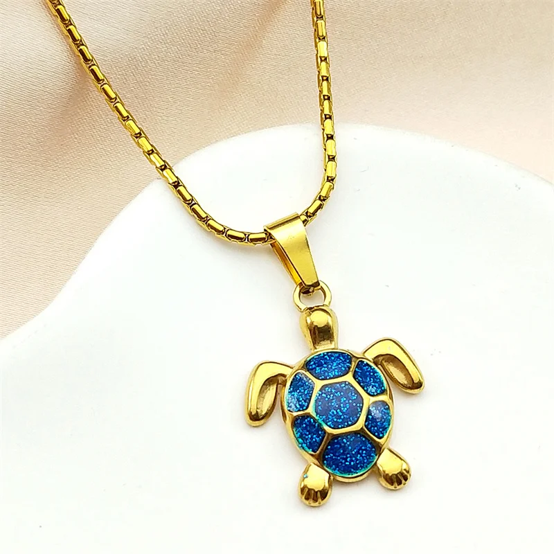 السلاحف البحرية الفولاذ المقاوم للصدأ القلائد للنساء الرجال الذهب اللون الجمالية المحيط نمط الهيب هوب سلسلة بدلاية مجوهرات اكسسوارات
