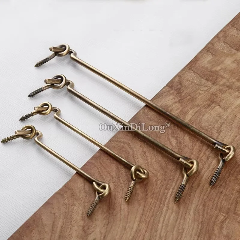 10PCS 20CM-40CM Vintage Lengthen Brass Cabin Hook And Eye Latch Lock Shed Gate Door Catch Silent Holder Wind Bracing GF762-1