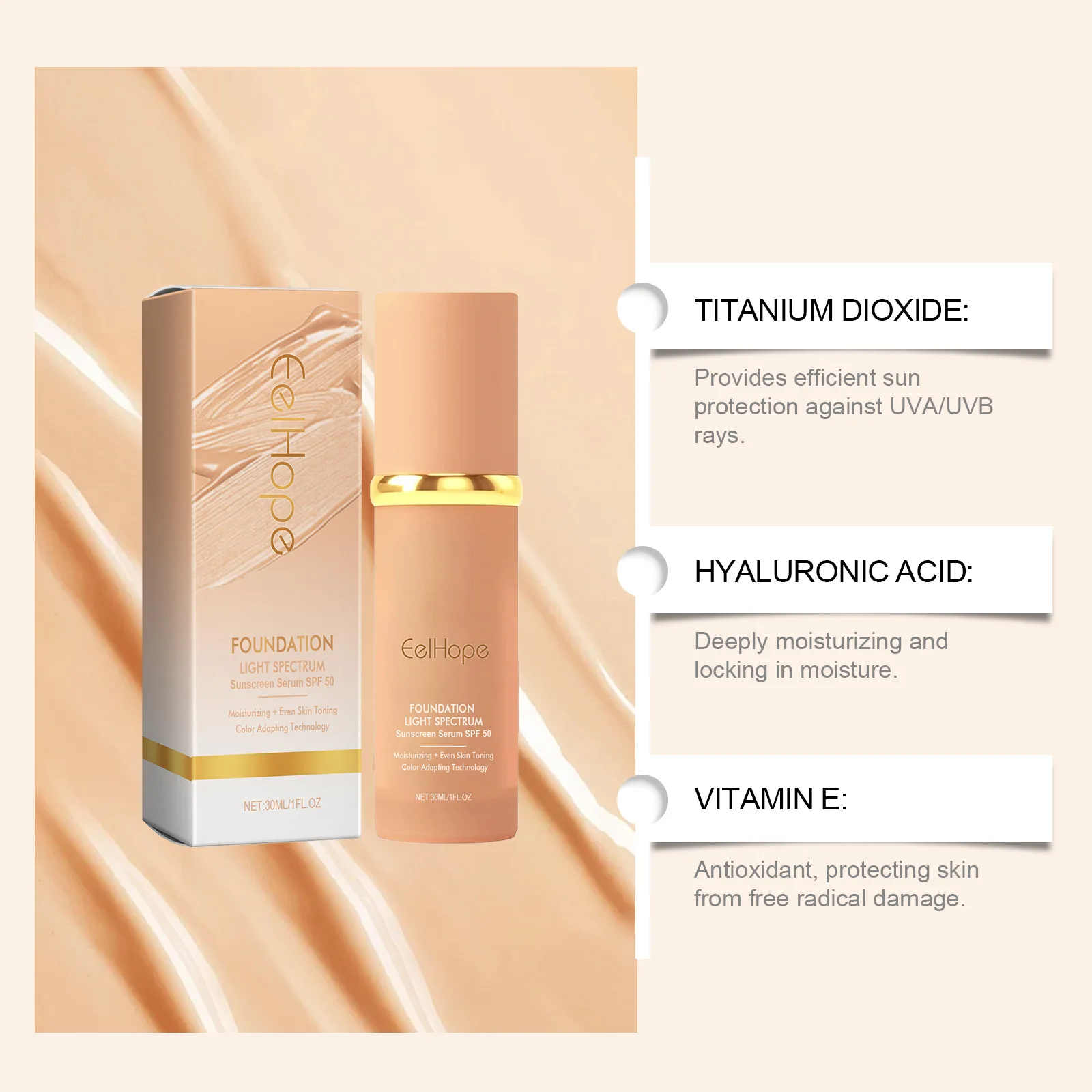 Foundation Color Changing Light Spectrum Sunscreen SPF 50 Concealer Long-lasting Full Coverage Liquid Foundation Base Cosmetics