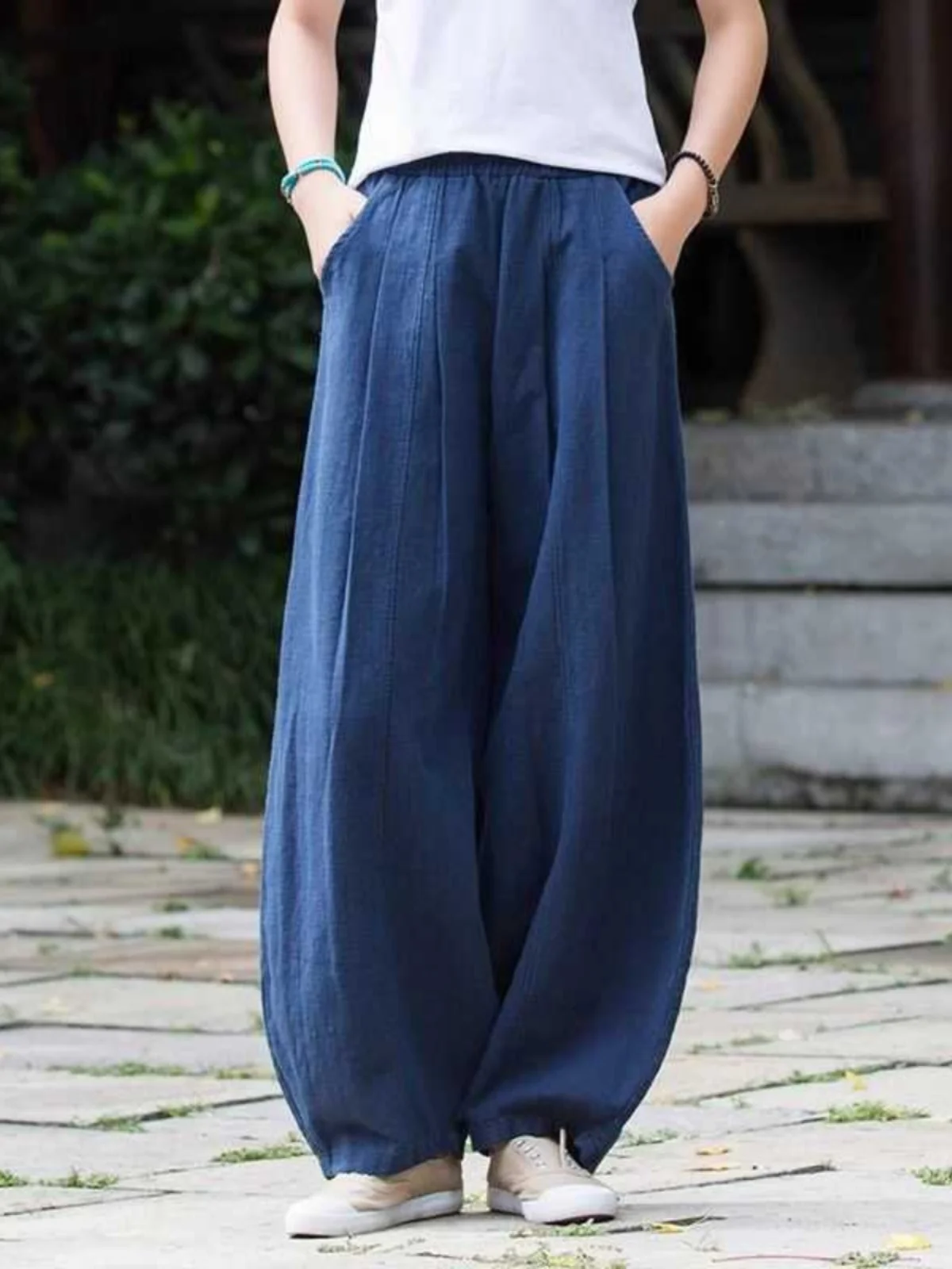 سراويل فانوس فضفاضة جديدة من القطن والكتان للصيف للسيدات بنمط رفيع فني عتيق ضيق وواسع الساق سراويل طويلة غير رسمية