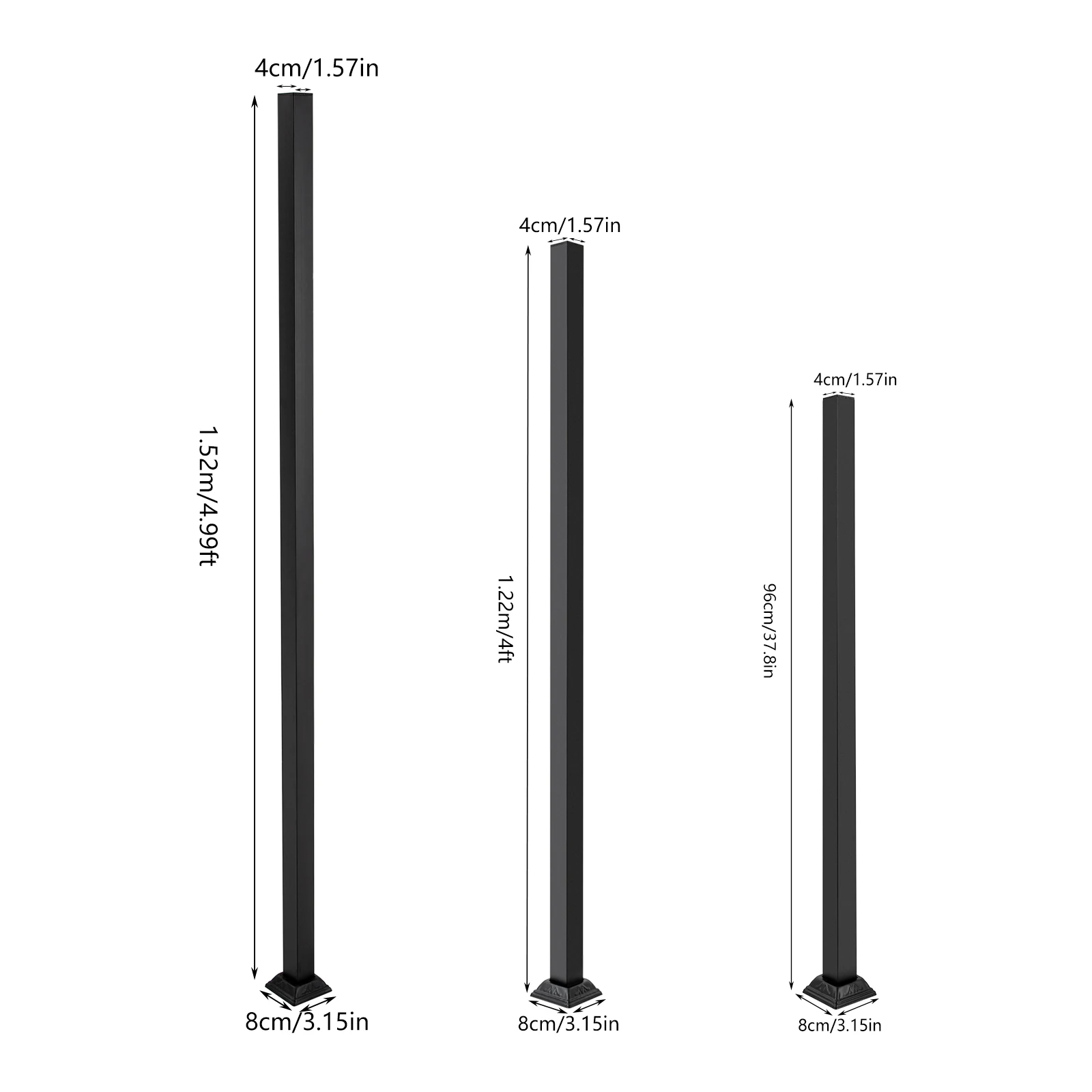 2 stücke Treppen geländer Pfosten Trittleiter geländer 220,5 lbs tragender Handlauf Metallzaun pfosten 38in/48in/60in