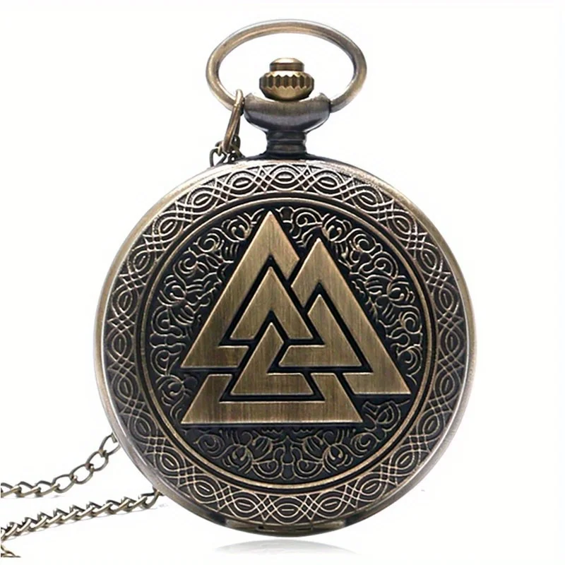 Vintage triangolo Valknut Norse Vikings bronzo quarzo orologio da tasca collana catena tre ad incastro Fob Watch regali di amicizia