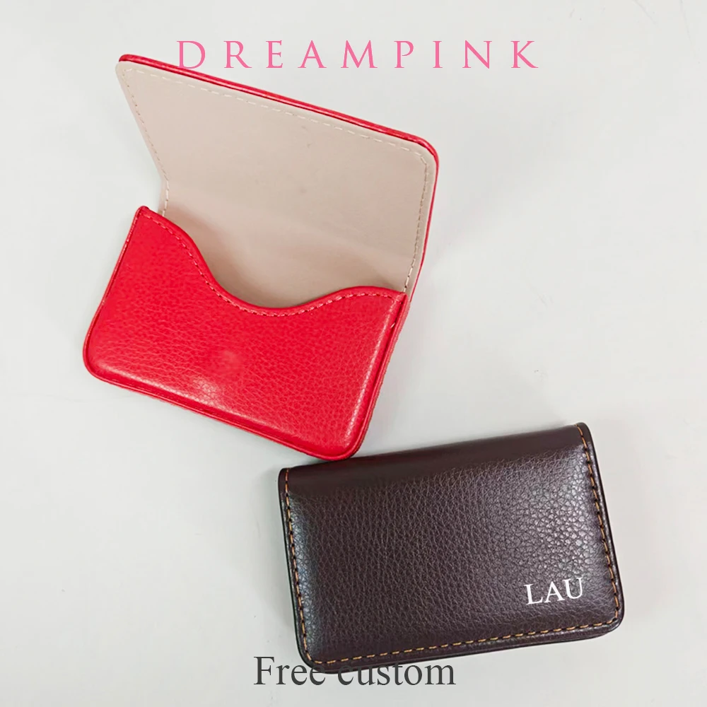 Custom Name Business Cards Case PU Leather Engrave logo Initials Gift Women Name Credit Card Holder Men Pocket Cards Wallet