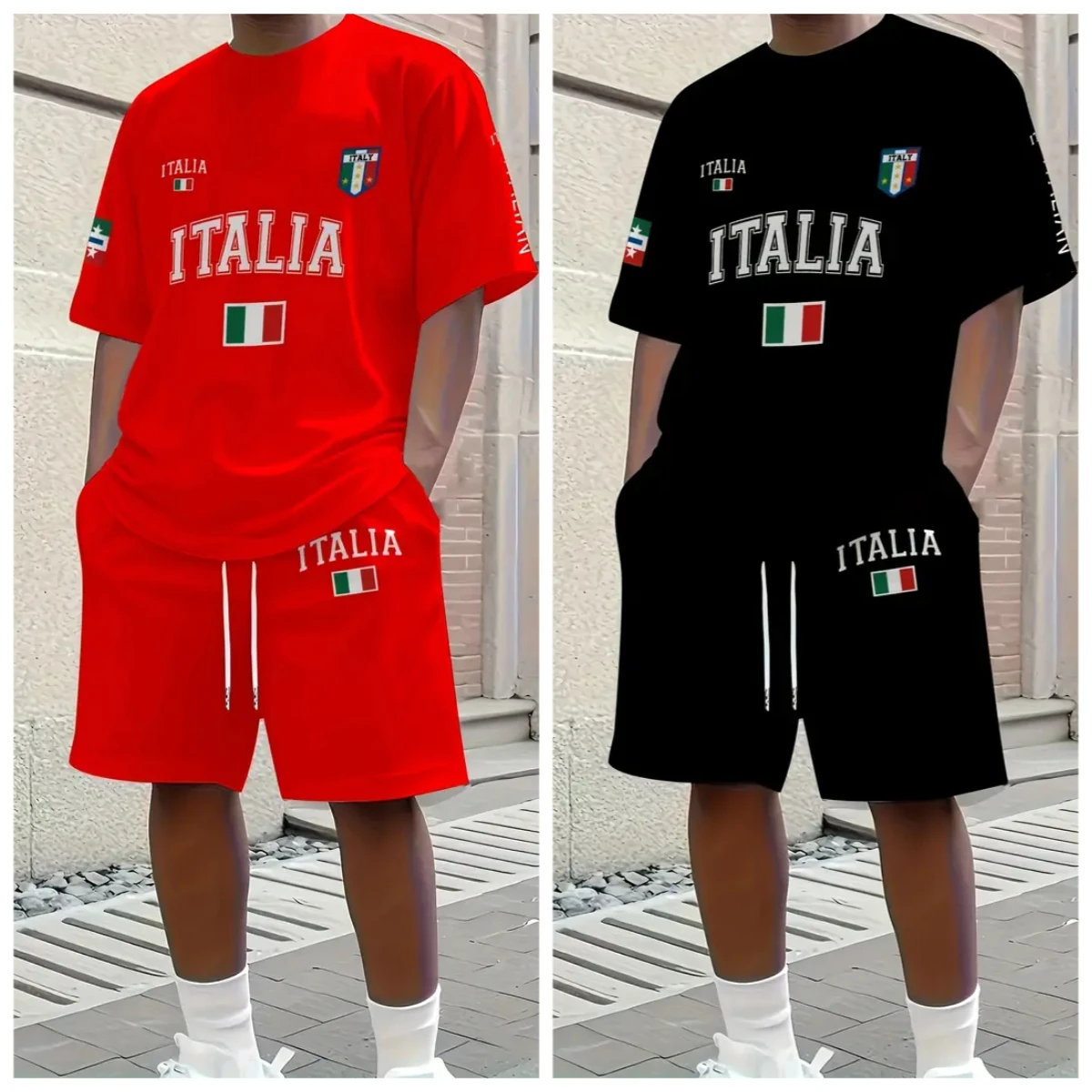 

2025-26 Summer New Hot-selling Trend Fashion 3D Printing Design American Street Comfortable Casual Men's T-shirt Shorts Set