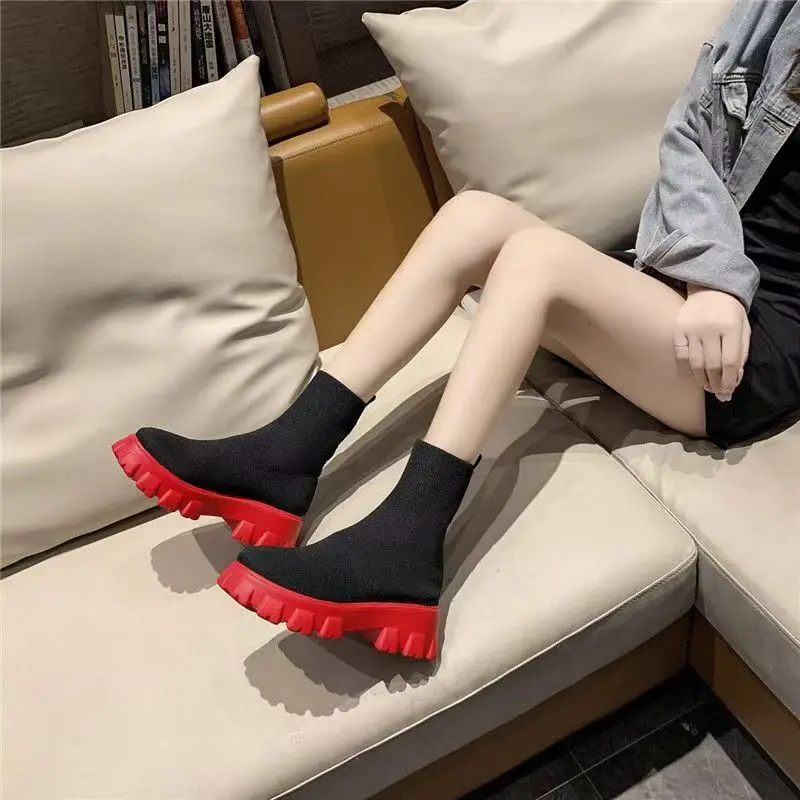 

Winter Autumn Style Women's Boots knitted elastic stockings thick-soled anti-slip comfortable casual cotton shoes sizes 35-43