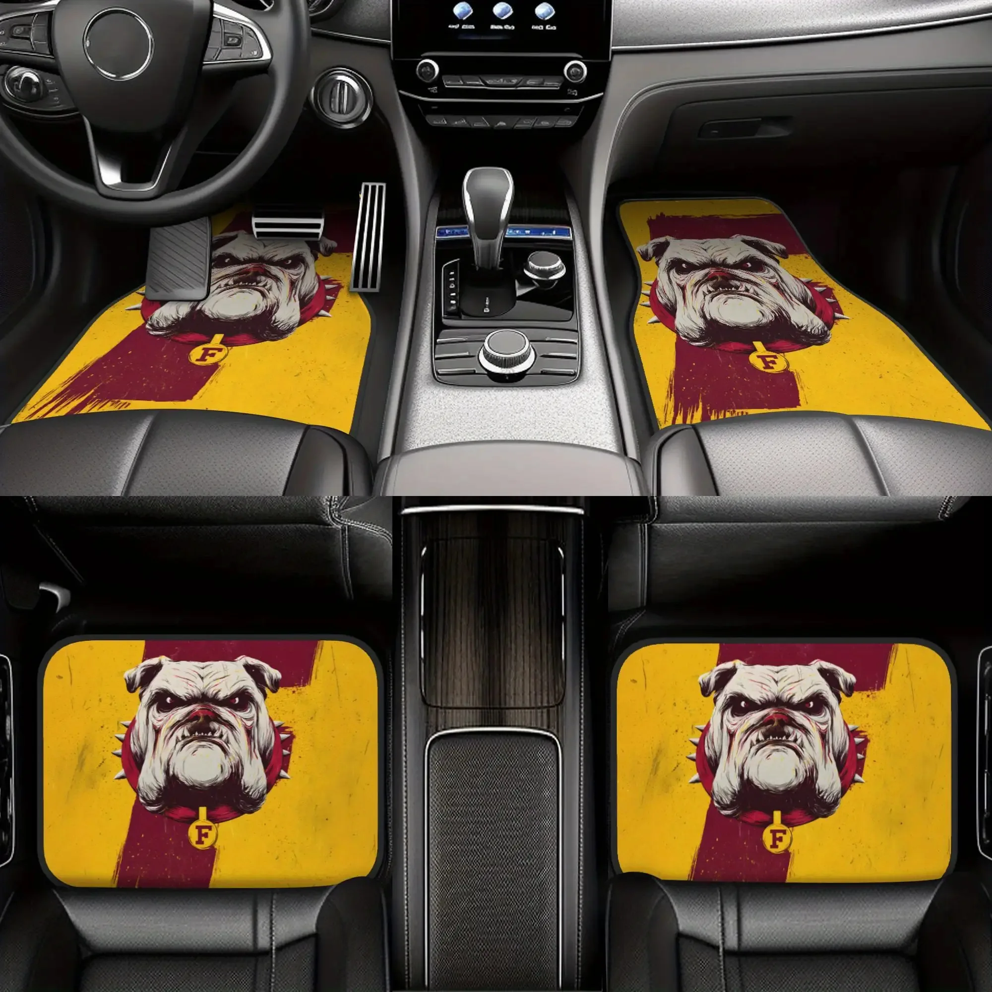 4pcs Angry Bulldog Face& Mouth Car Floor Mats-The Beauty Of The Interior Is Not Just About Luxury, But Also A Display Of Taste,