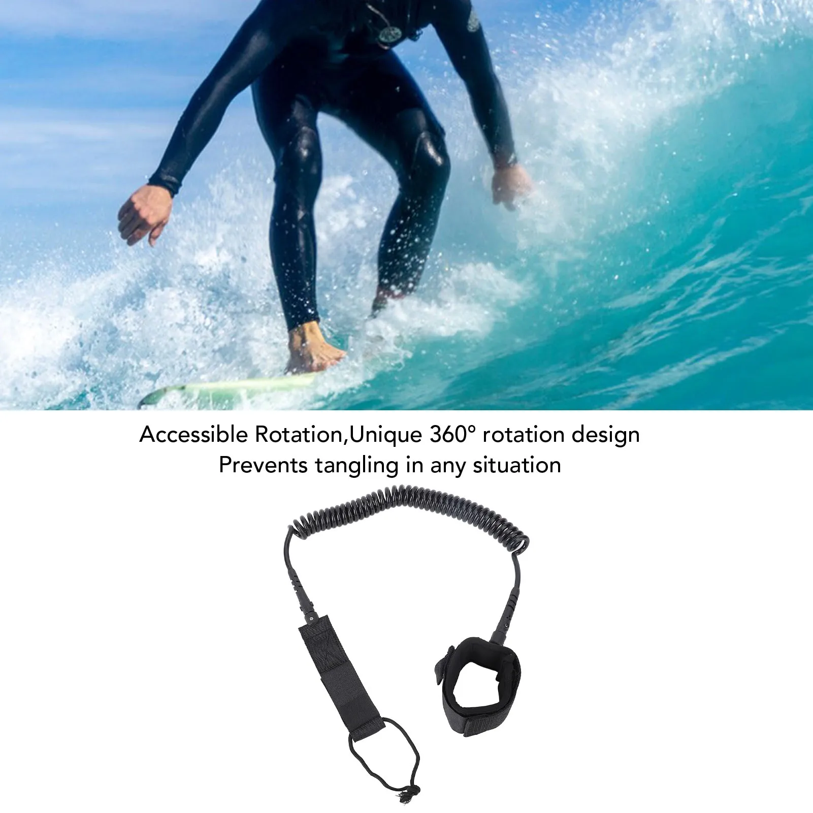 

Поводок для ног для доски для серфинга, 9,8 футов, спиральный поводок для серфинга, ТПУ, спиральный, веревка для доски для серфинга, ремешок на щиколотке, вращение на 360 градусов