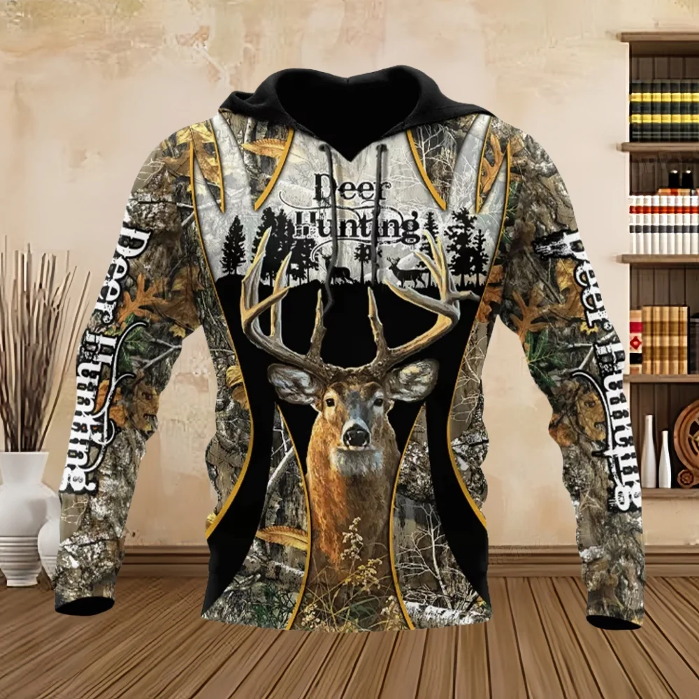 2024 Men's Fashion Hunting Loose Hoodie Large 3D Prin Animal Deer Super Large Harajuku Hoodie Fashion Enthusiast Sweatshirt Man