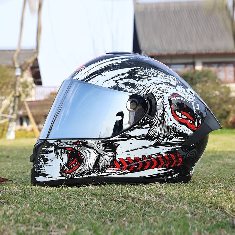 Motorhelm, volledige helm met dubbele lens voor heren en dames, veiligheidshelm voor vier seizoenen voor straatfietsen