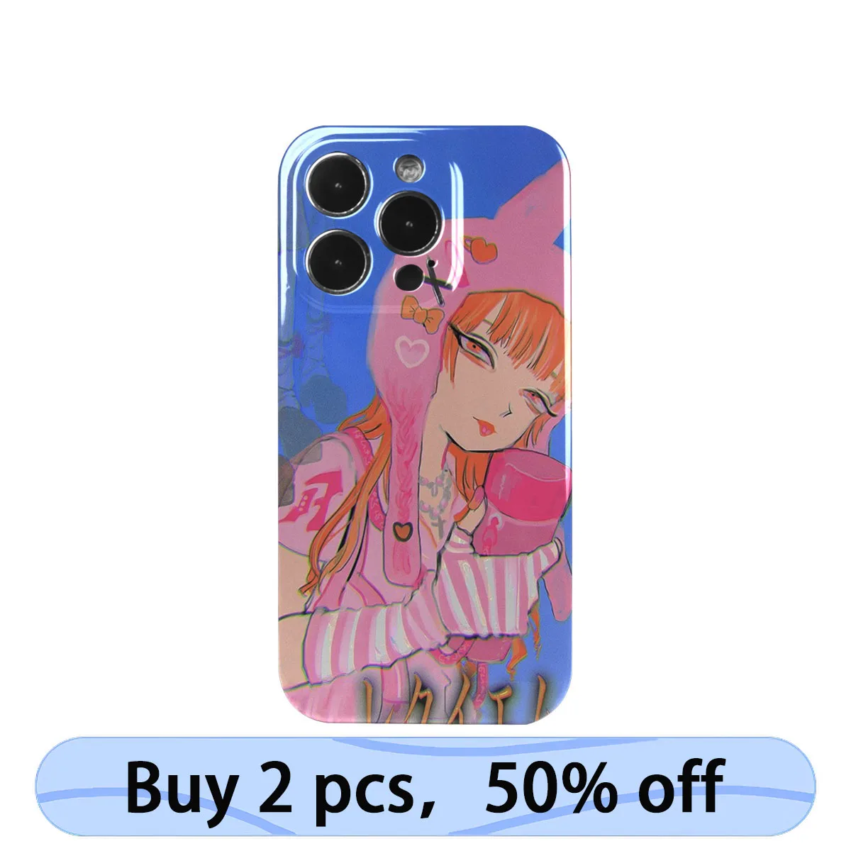 Coque iPhone Art Phone Case Pink Cartoon Doll Cute Anime Cover for iPhone 15 14 13 12 11 Pro Max Plus IMD 2 in 1