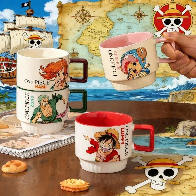 

New One Piece officially authorized Luffy Zoro Chopper Nami Ceramic Mark Stacking Cup Cute Cartoon Home Coffee Cup Holiday Gift