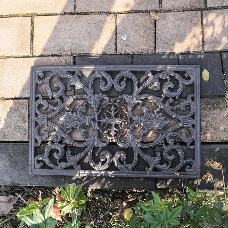 

Cast iron rectangular floor mat pastoral courtyard entrance door step dust scraper board European and American rural floor mat