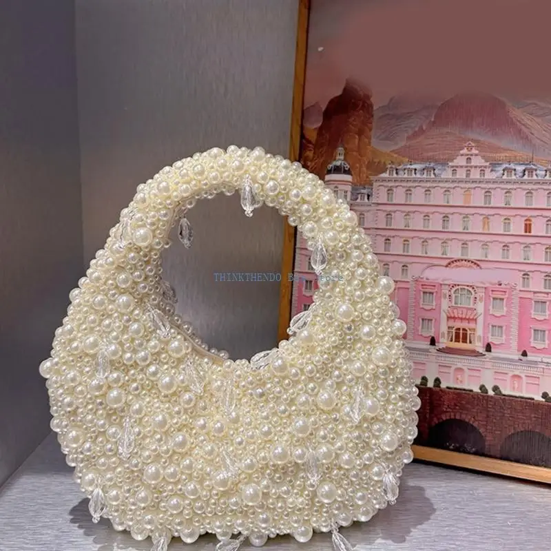 محفظة مسائية عصرية مزينة باللؤلؤ الصناعي 340D، منظم مقصورة منظم من مادة PVC قابلة للتنفس