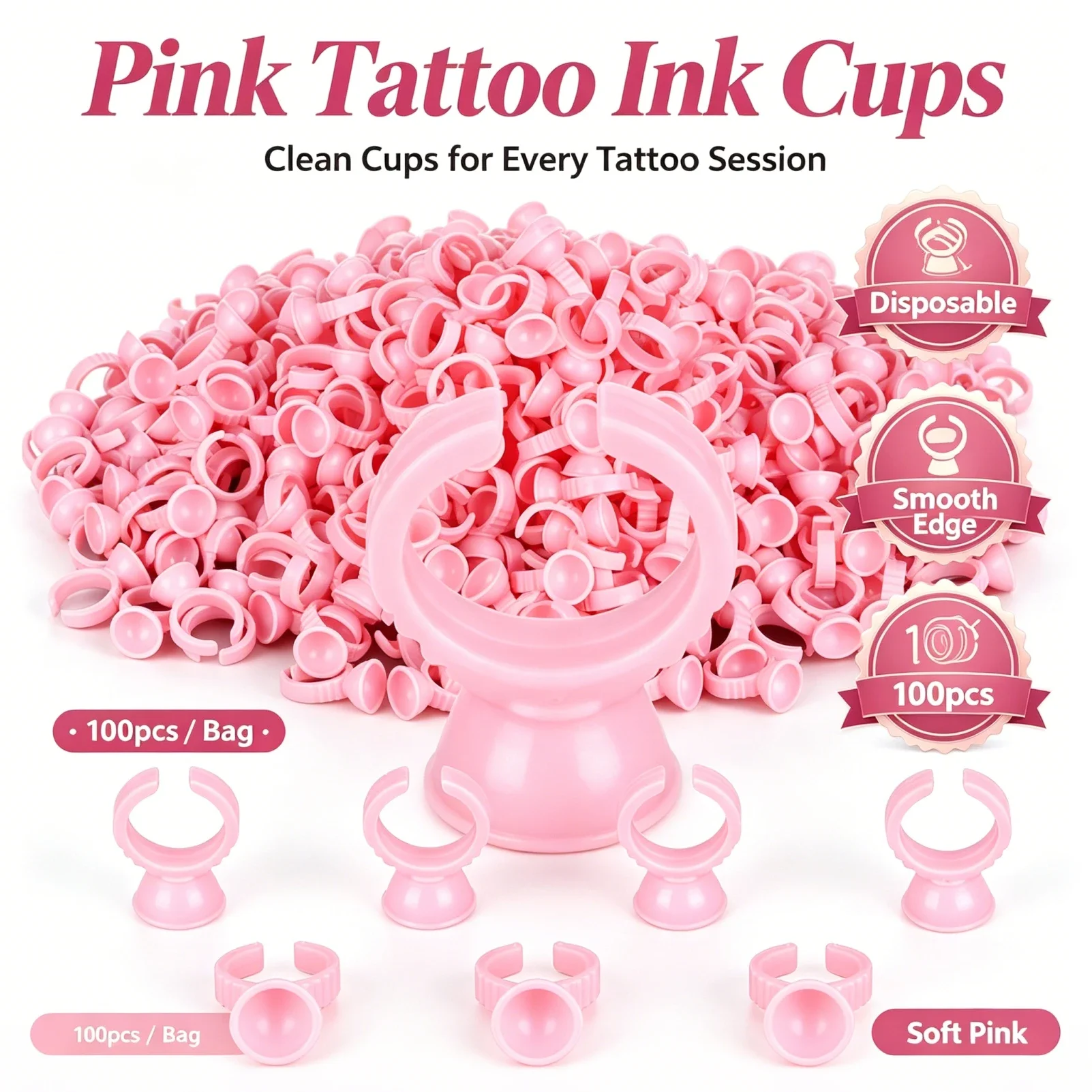 Tattoo Ink Rings Cup Microblading Pigment Holder Divider Container S/M/L Eyebrow Makeup Tattoo Accessories 1000/500/100PCS
