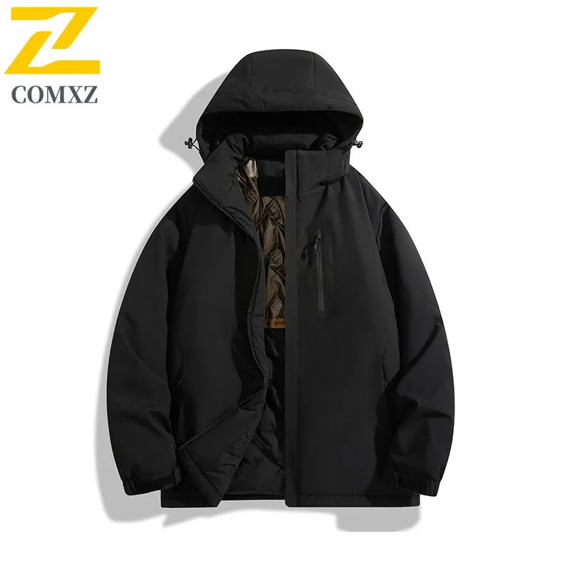 

Mens Winter Thickened Workwear Cotton Jacket American style Fleece-Lined Hooded Parka Windproof Casual Overcoat Fit Camping