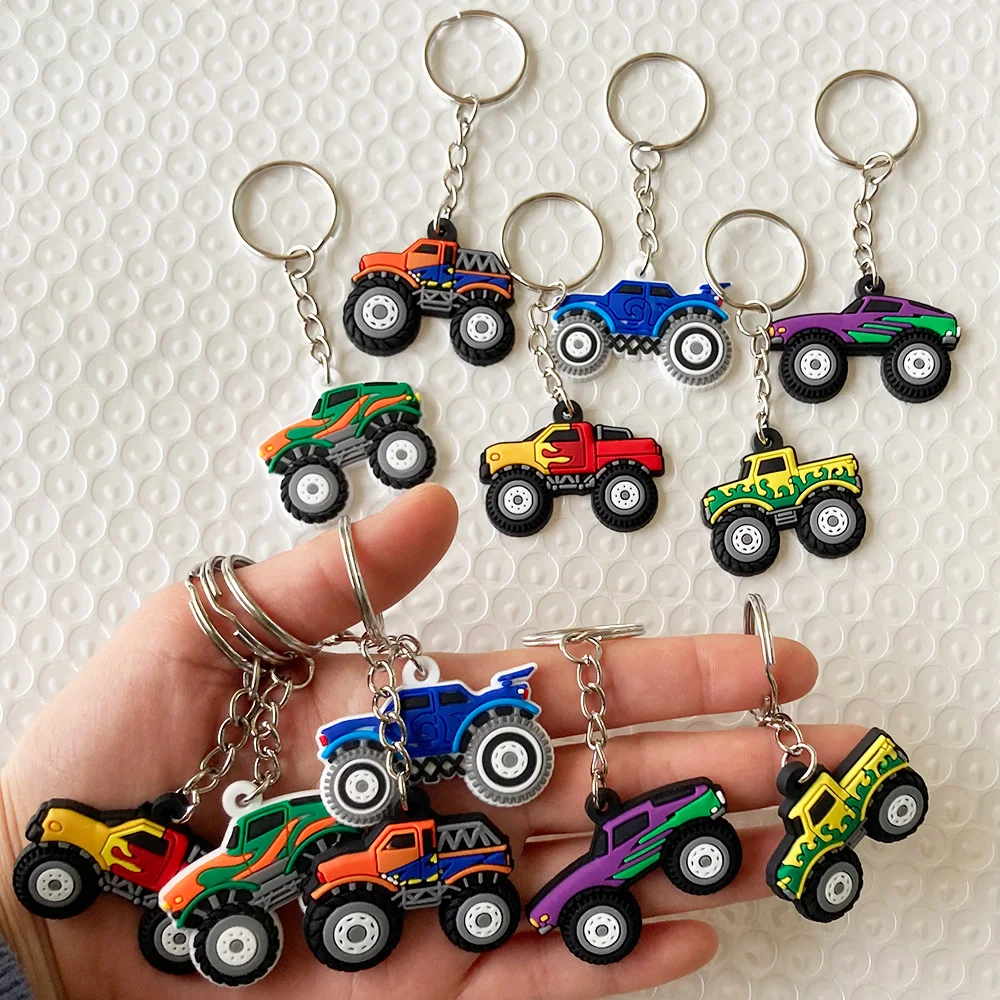 12pcs/set KeyChain for Kid Race Car Birthday Decorations Truck Rubber Party Keychain Children Gifts Supplies