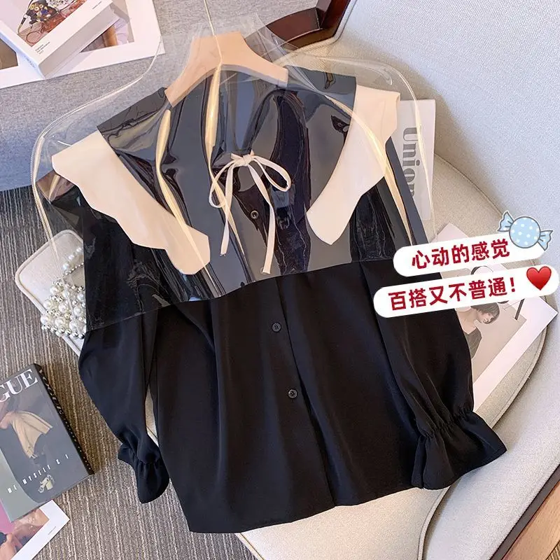 Japanese Style Sweet Autumn New Women Peter Pan Collar Lacing Single Breasted Fashion Elegant Chic Long Sleeve Loose Shirts Tops