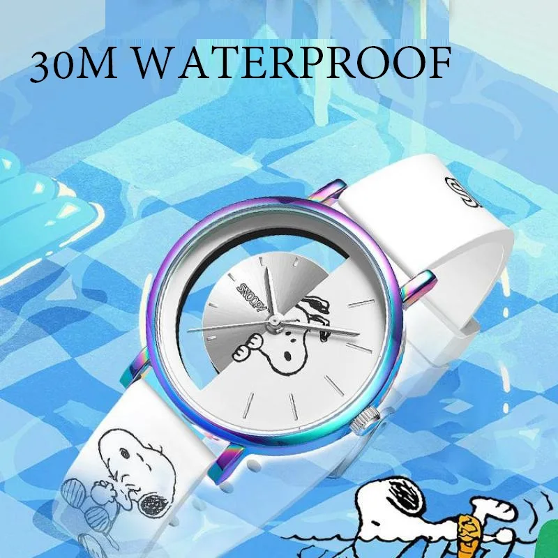 Snoopy Peanuts For Women Watch Hollow Skeleton Cartoon Dial Girl Quartz Wristwatch Silicone Graffiti Strap New Relogio Feminino