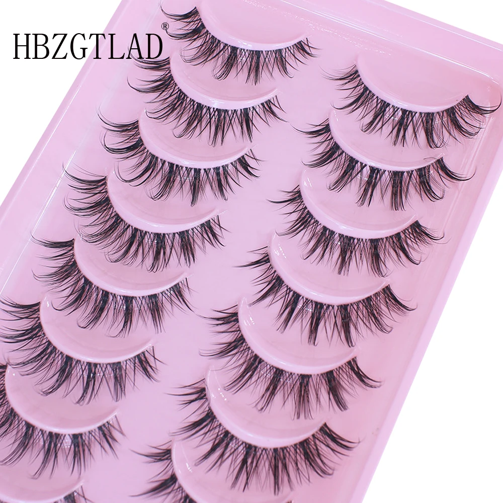 2023 New  Manga Lashes 10 Pairs 3D Clear Band Lashes Natural Look Wispy Mink Eyelashes Fluffy Cat Eye Lashes Pack Fake Eyelashes