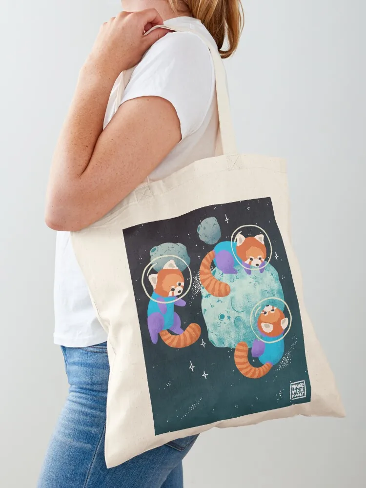 

Red Space Pandas Tote Bag shopping bag Canvas shoulder bag large tote Women's beach bags
