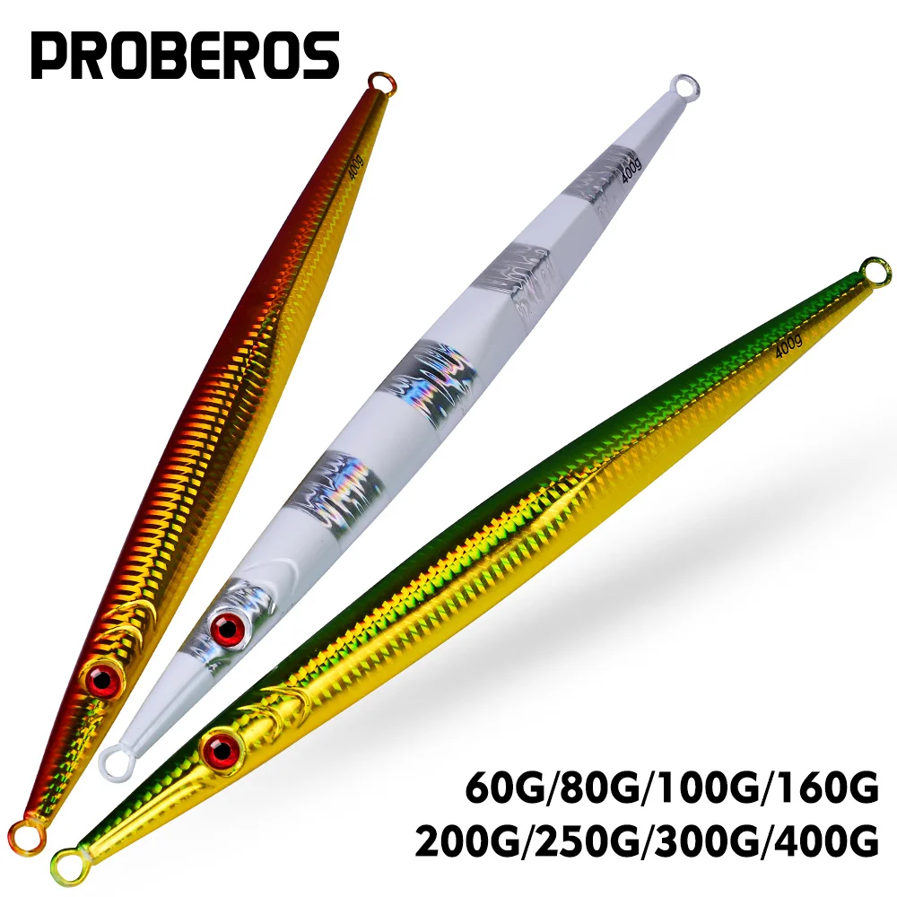 

PROBEROS Luminous 5PCS 60G-400G Super Sinking Metal Jigging Spoon Shore Cast Fishing Lures Artificial Bait Pesca Tackle