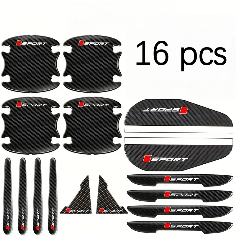 16pcs/set full set of carbon fiber door anti-collision stickers, door protection stickers, anti-collision and scratch resistant