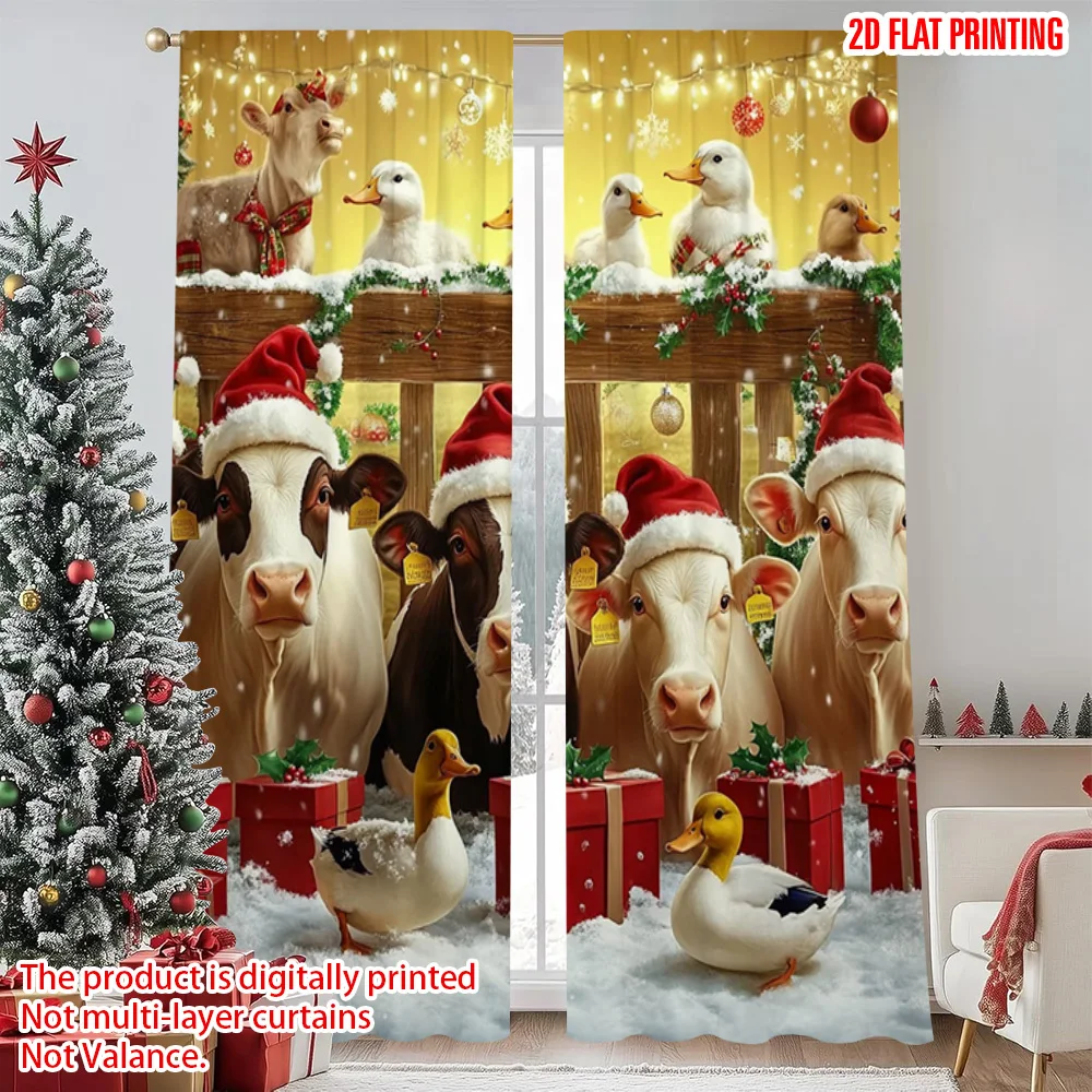 

2pcs 2D flat printing Christmas Drapes Merry Christmas Farm Cute Animals Fabric Without Electricity Spring Party & Holiday Decor