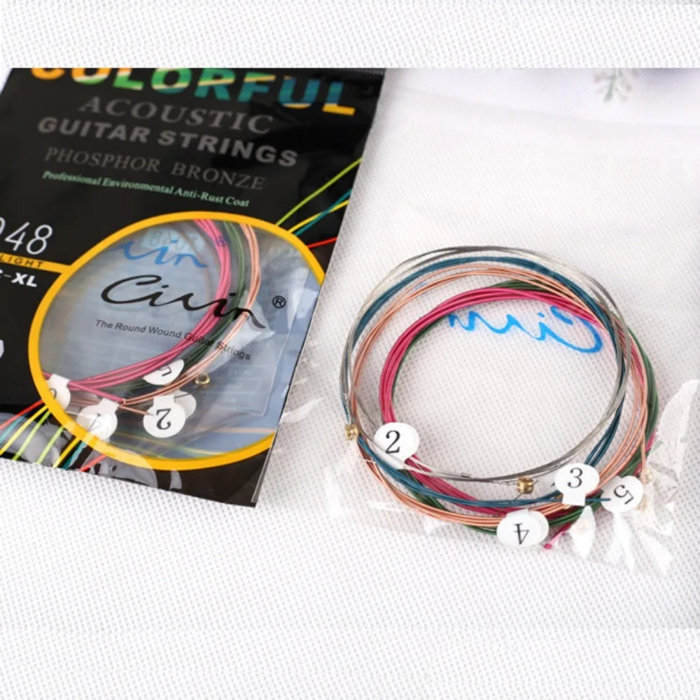 6Pcs/Set Rainbow Acoustic Guitar Strings Colorful Guitar Strings Electric Guitar Shoulder Strap Guitar Parts Universal