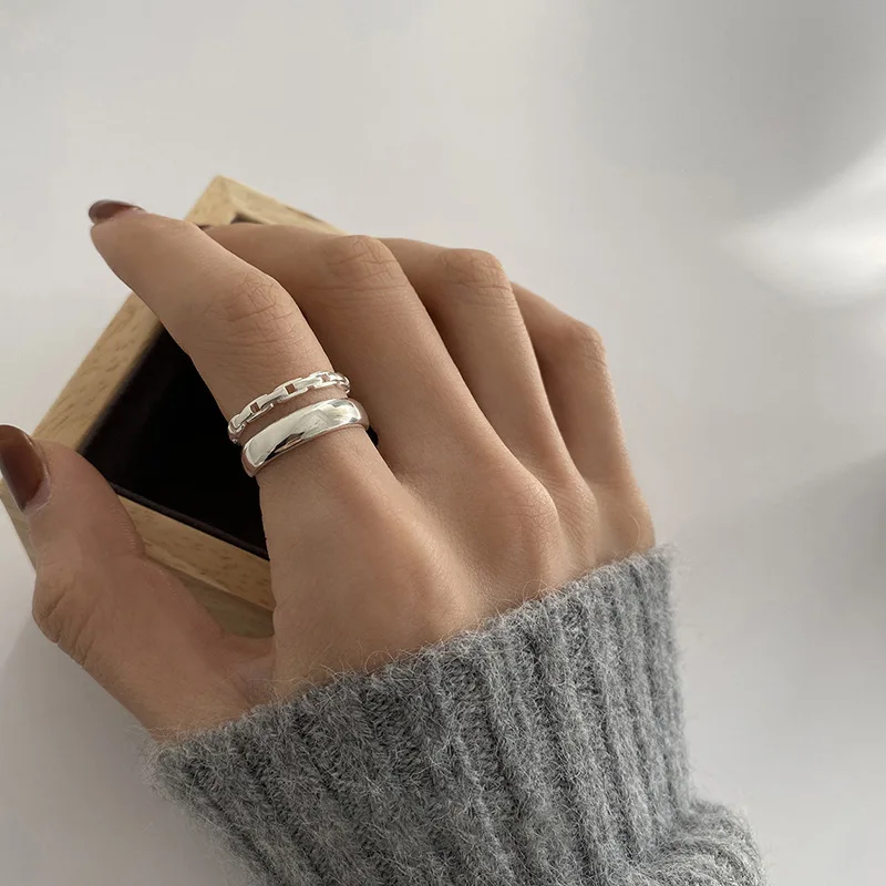 VENTFILLE  925 Sterling Silver Ins Style Double-layer Open Index Finger Ring Women's Fashion Personality Niche Design Jewelry