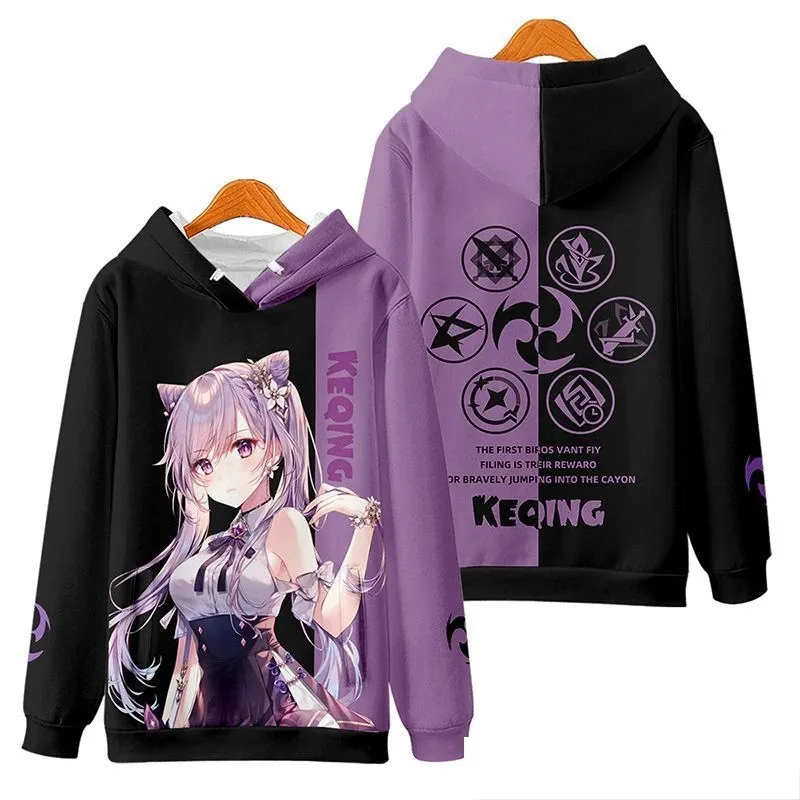 

Новые популярные худи для косплея по игре Genshin Impact с 3D-принтом Кэ Цин, унисекс, аниме-свитшот оверсайз в стиле Харадзюку Y2K, пуловер-куртка
