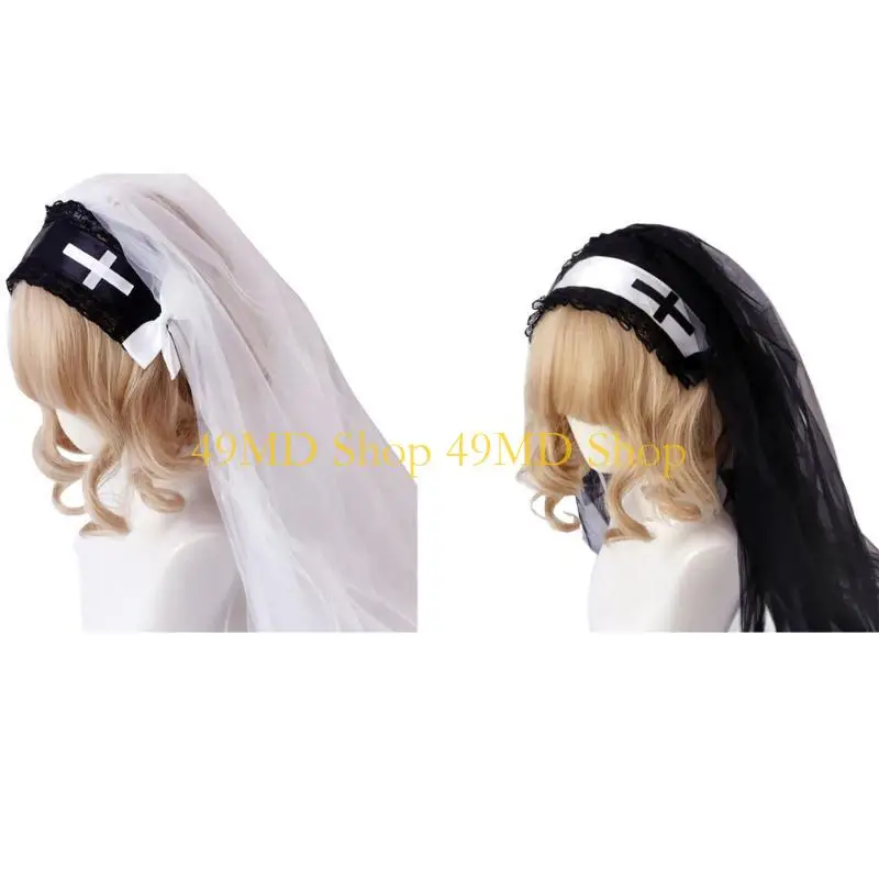 

49MD Черная кружевная вуаль с перекрестной повязкой на голову Хэллоуин Фата с расческой Головной убор Лолит
