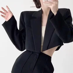 New Black Cropped Blazers Women Elegant Long Sleeve Suit Jacket Office Ladies Commute Coat Korean Fashion Basic Outerwear New