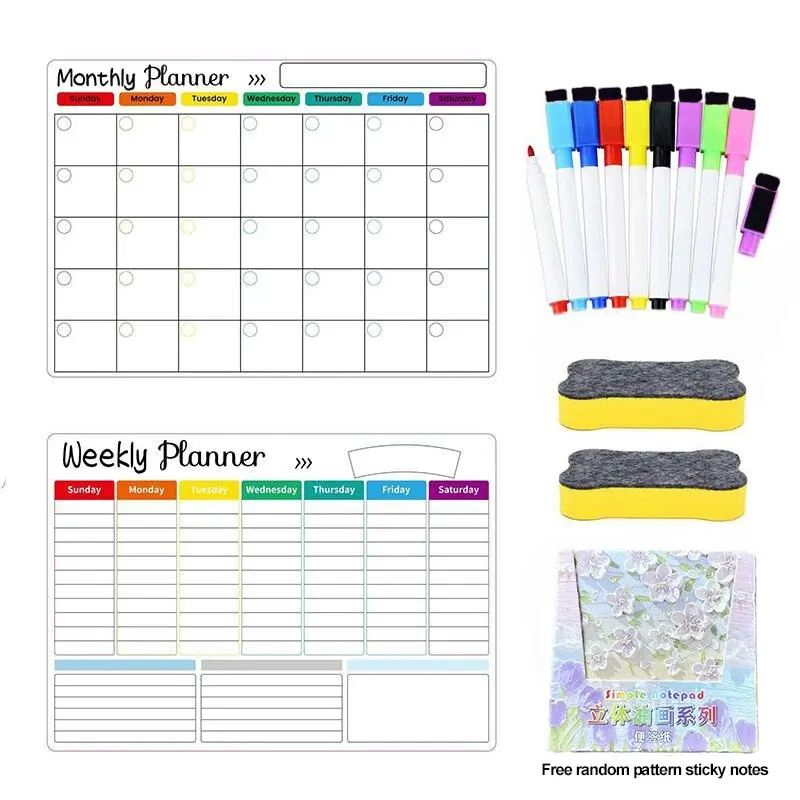 13pcs/set Magnetic Weekly Monthly Planner Calendar for Fridge Magnet with Dry Erase Erasable Whiteboard Refrigerator Planner