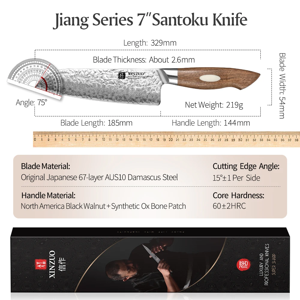 XINZUO 7'' Inch Santoku Knife Japanese Damascus Steel Sharp Blade Meat Vegetable Knife Chef's Cooking Tool Kitchen Knife