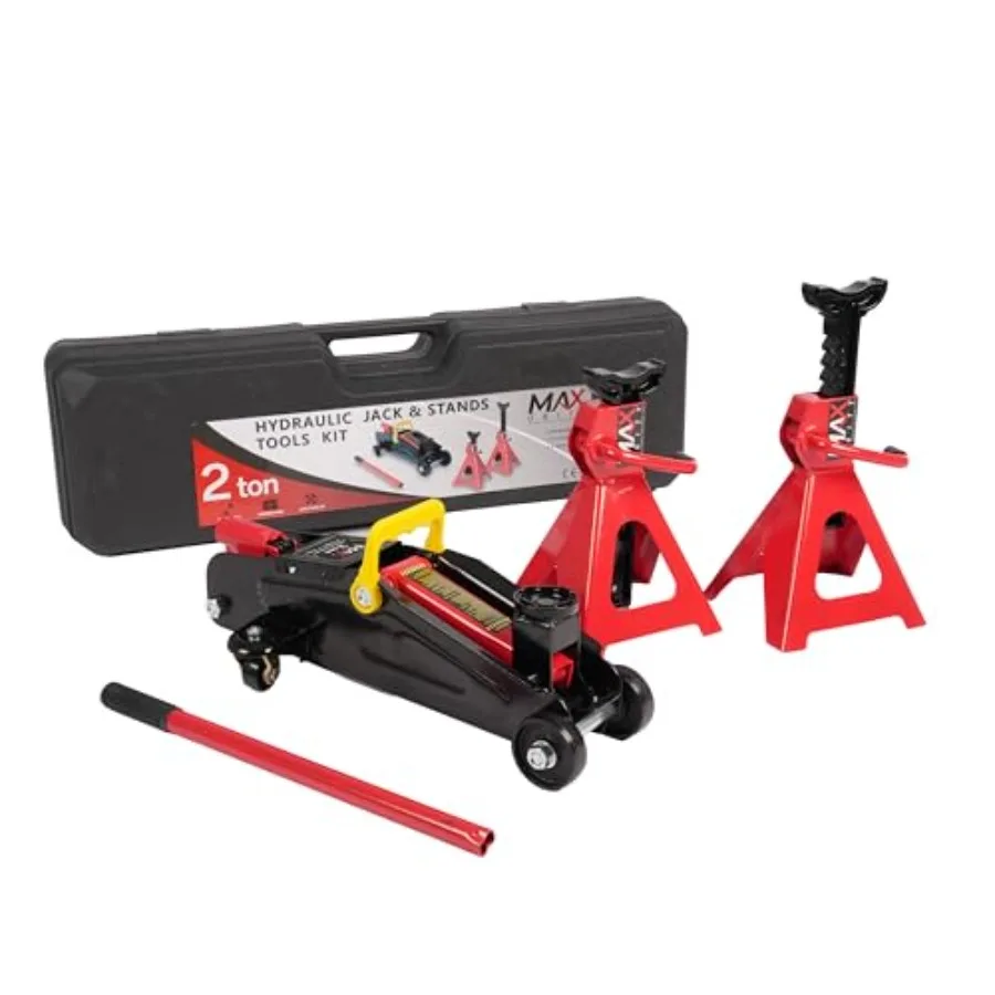 

2-Ton 4400 lbs Hydraulic Low Profile Trolley Garage Service/Floor Jack with Blow Mold Carrying Storage Case and 1 Pair 2 Ton Ja
