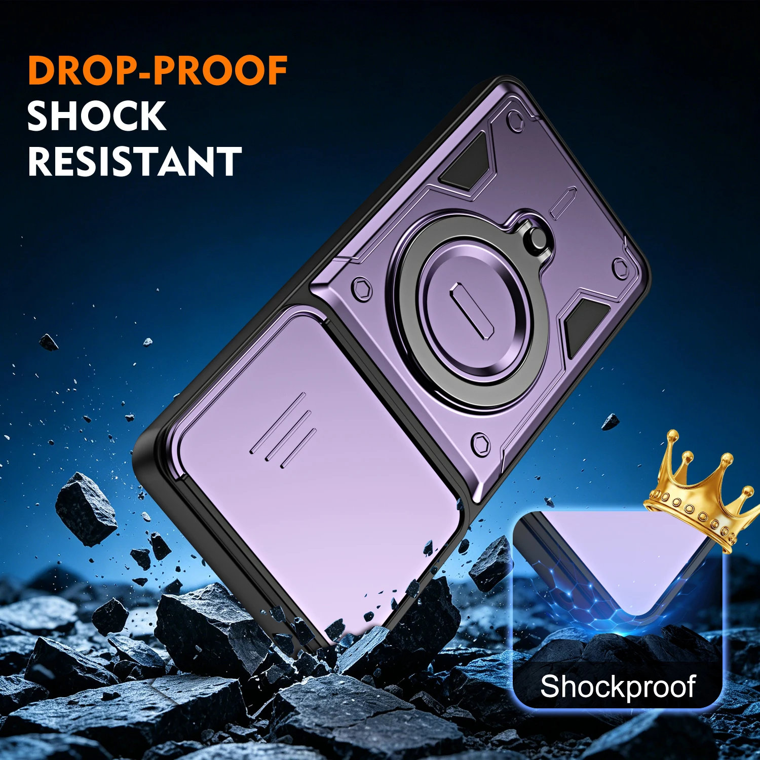 Stoßfeste magnetische Ringständerhülle für Motorola Edge 70 60 50 Fusion Pro G86 G56 G06 G85 G15 G05 mit drehbarer Schiebe-Kameralinsenabdeckung. – Detail 8